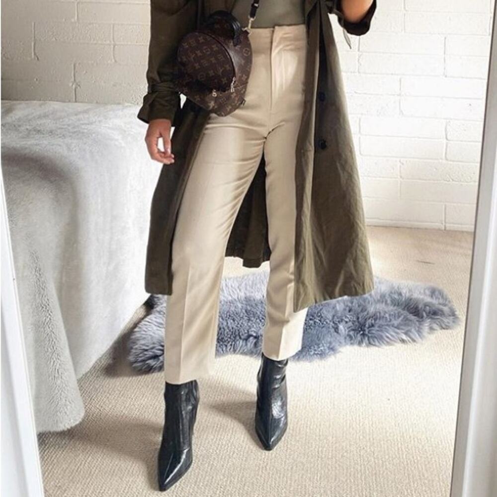 Zara Beige Cigarette Leg High Rise Trouser Pants Women’s Size XS Bloggers Fave - Picture 1 of 13